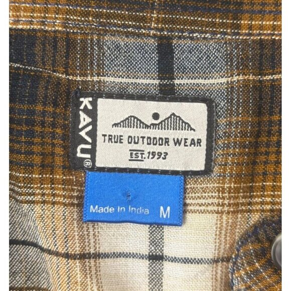 KAVU Button Up Shirt Medium Brown Plaid Long Sleeve Point Collar Pockets Soft - Picture 4 of 5